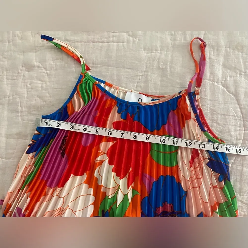 Retro Bold Floral Multicolor Pleated Midi Flowy Dress Belted L SAM EDELMAN - Image 11