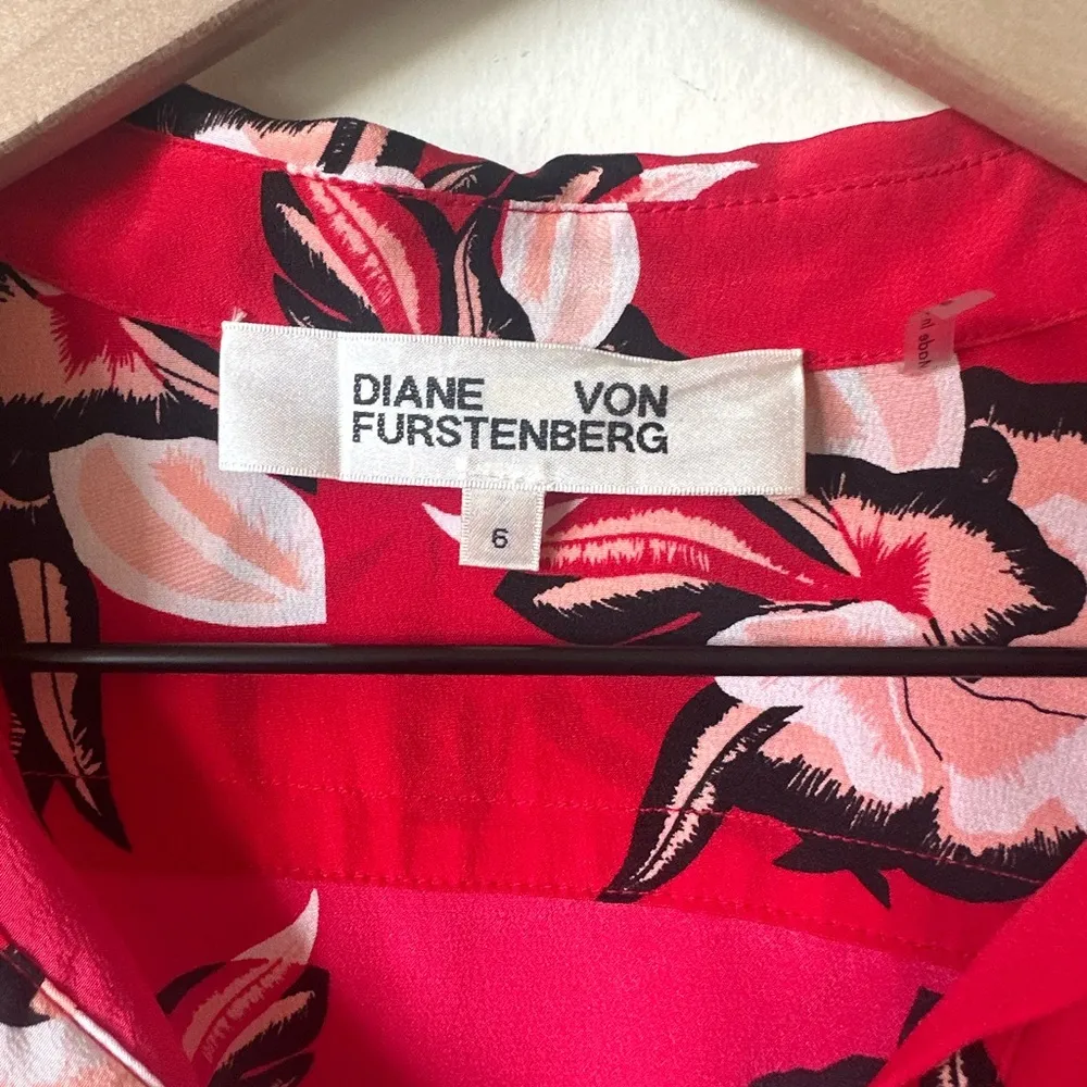 Diane Von Furstenberg Taya Dress 100% Silk Red Floral 6 - Image 2
