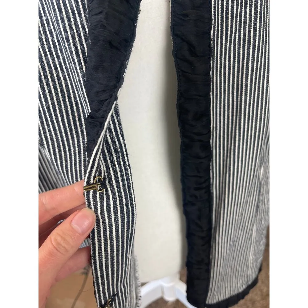 VTG AMI Blazer Jacket Black White Striped Ruffle 3/4 Sleeve Vintage Women's 1X - Image 4