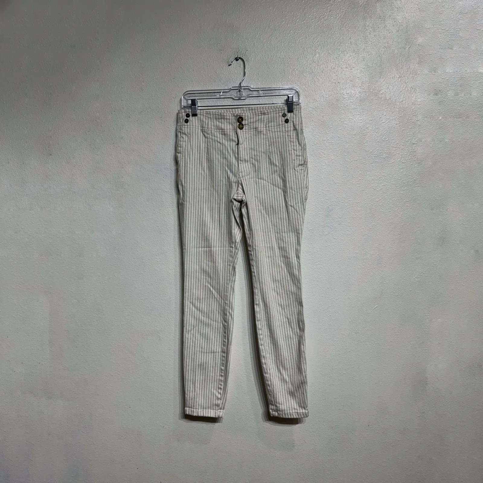 Pilcro and the Letterpress White Pinstripe High Rise Skinny Pants Sz 27 - Image 2