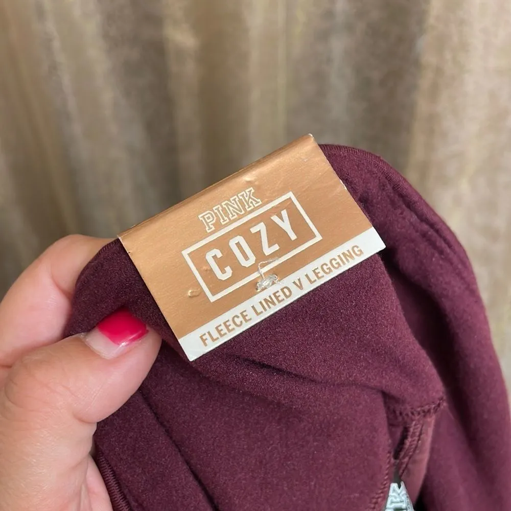 PINK Victoria’s Secret maroon/velour high waisted fleece lined leggings, NWT S - Image 5