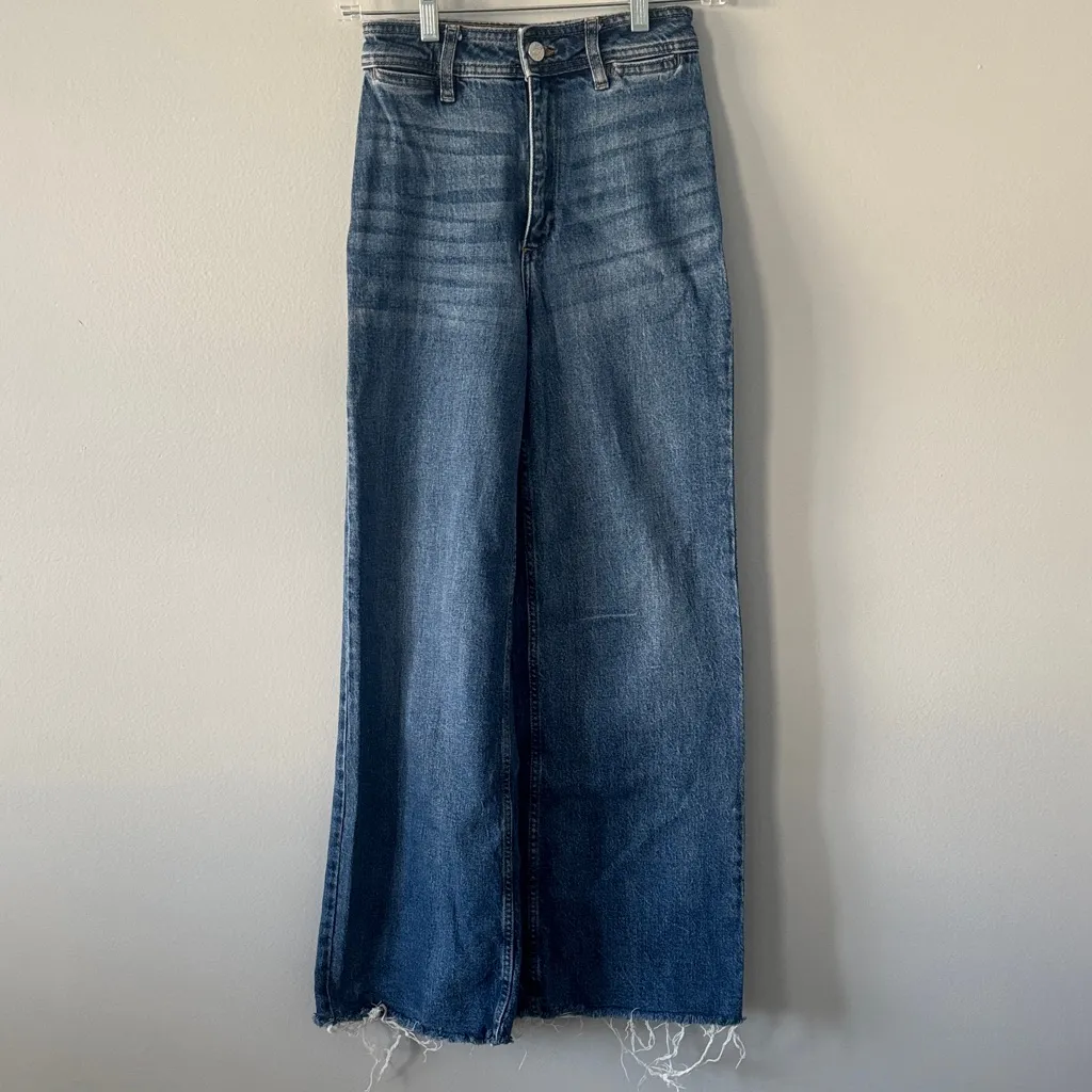 Mango MNG Catherine Culotte High Rise Wide Leg Jeans Boho Chic Size 1 Blue - Image 2