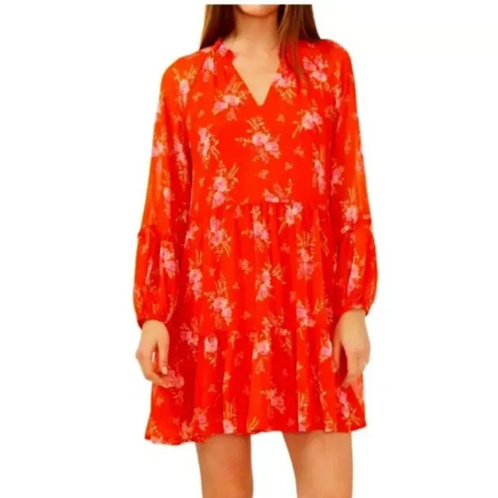 Vince Camuto Orange Tiered Chiffon Balloon Sleeve Baby-doll Mini Dress - Image 2