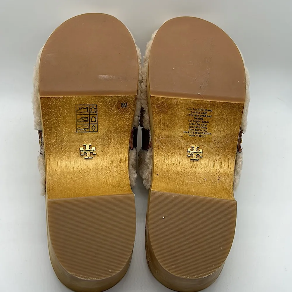 Tory Burch Authentic Rare Wooden Sheep Fur Fuzzy Sandals Clog Shoes **Size 8** - Image 7