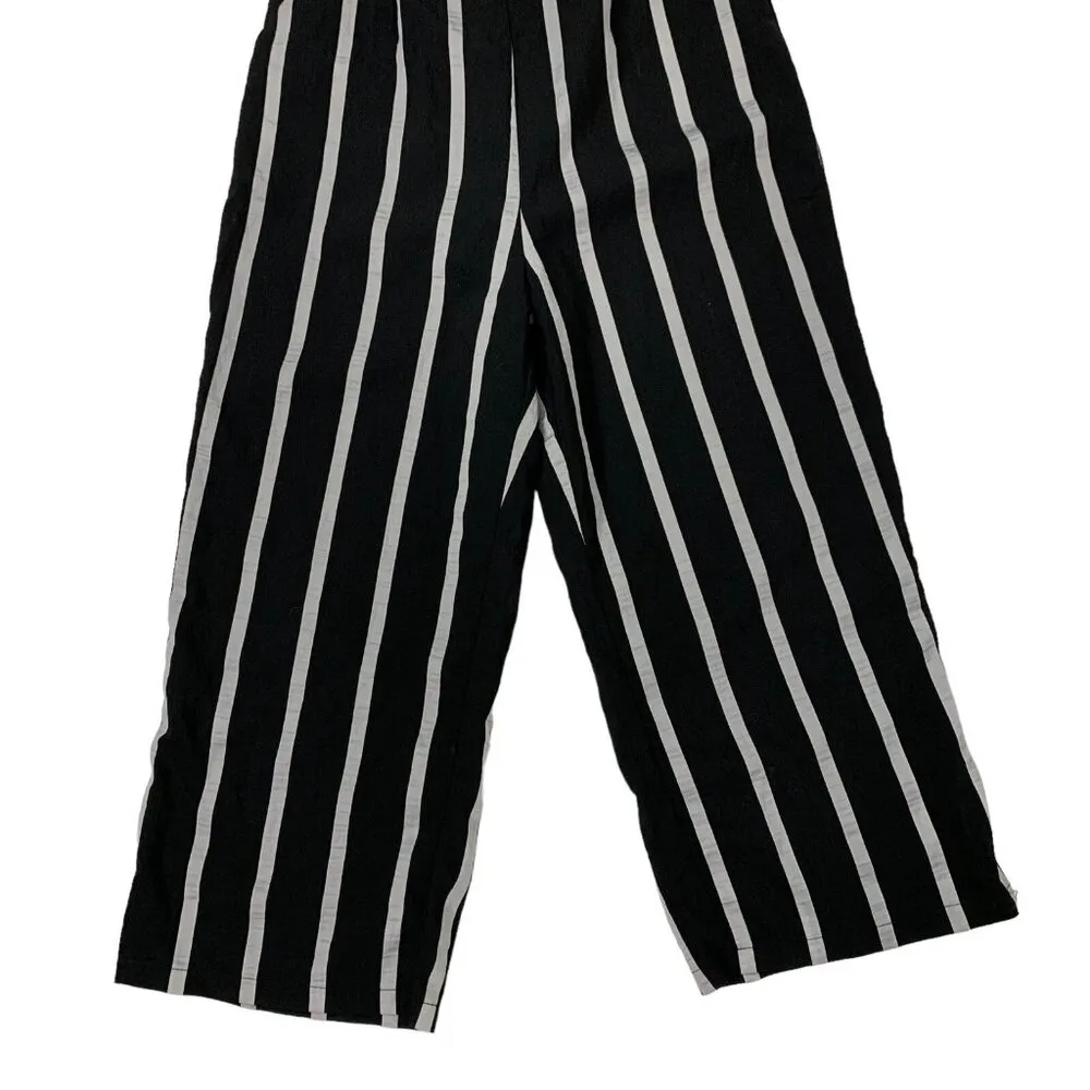 P Luca Milano Pants Medium Black Gray Stripe Pull On Trousers - Image 3