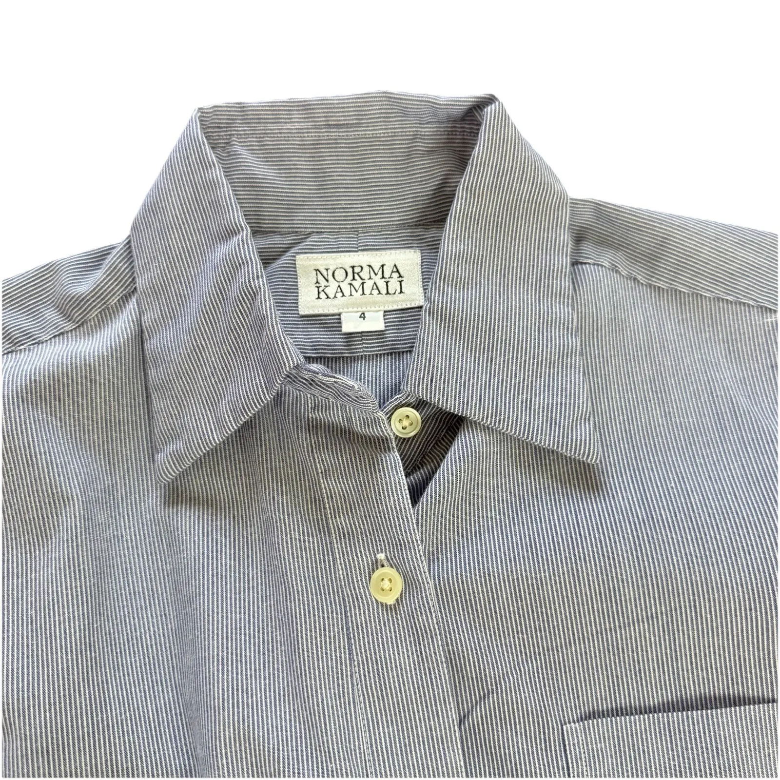 Norma Kamali Shirt Womens Size 4 Blue White Striped Button Up Long Sleeve Casual - Image 4