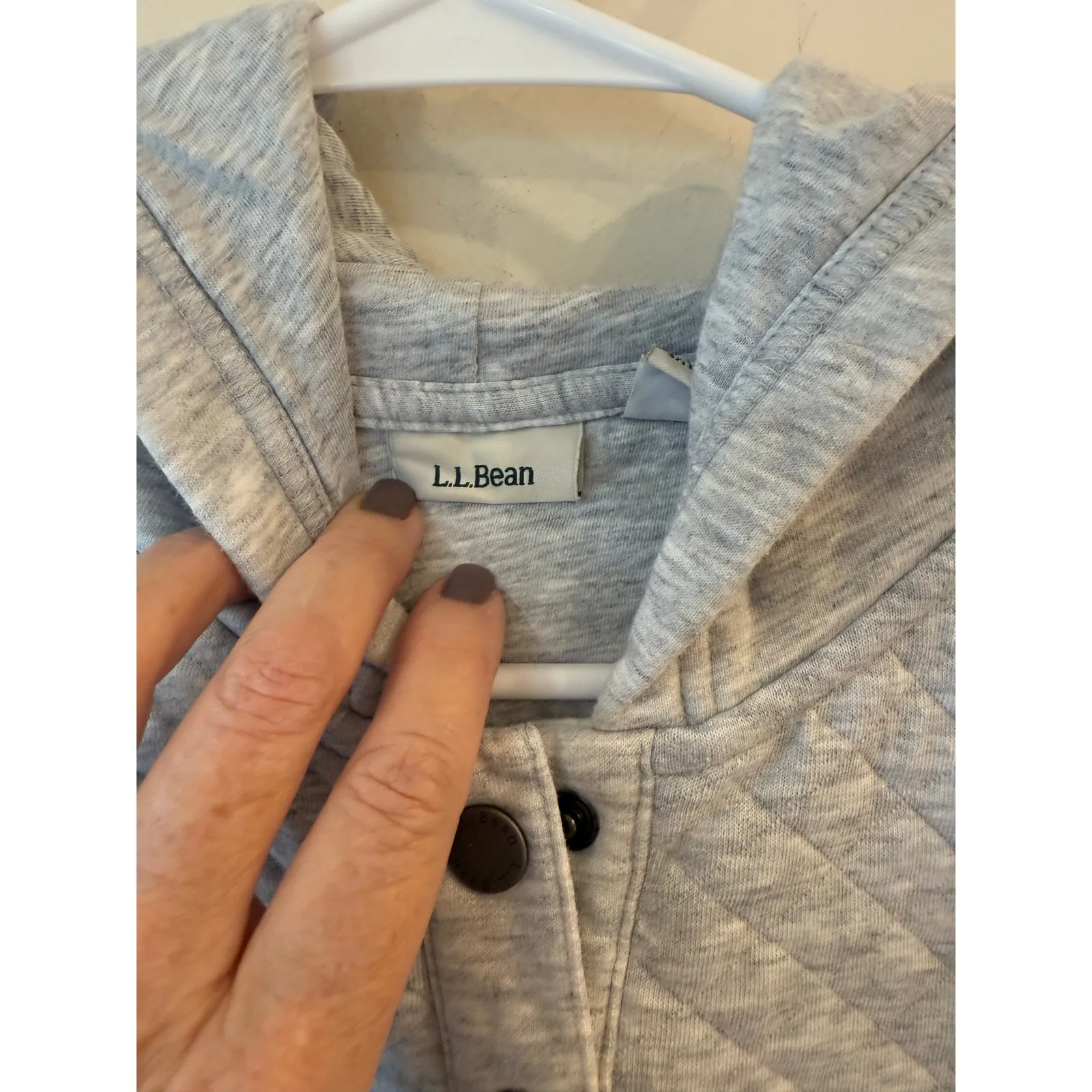 L.L.Bean Quilted Snap Button Hoodie Sweatshirt Heather Gray Women's Size Medium - Image 6