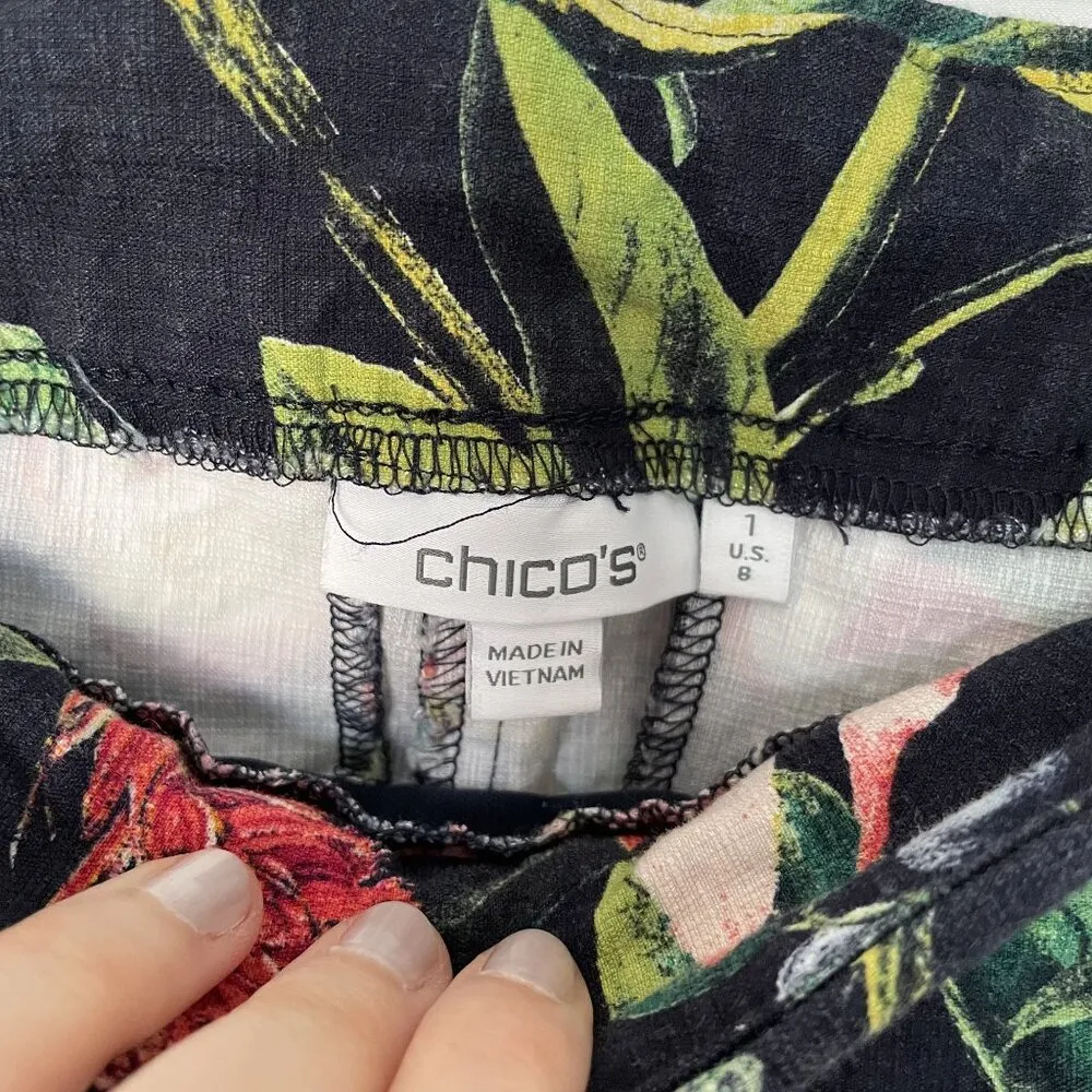Chico's floral bright leaves pattern cropped pants pull on size 6 pockets - Image 3