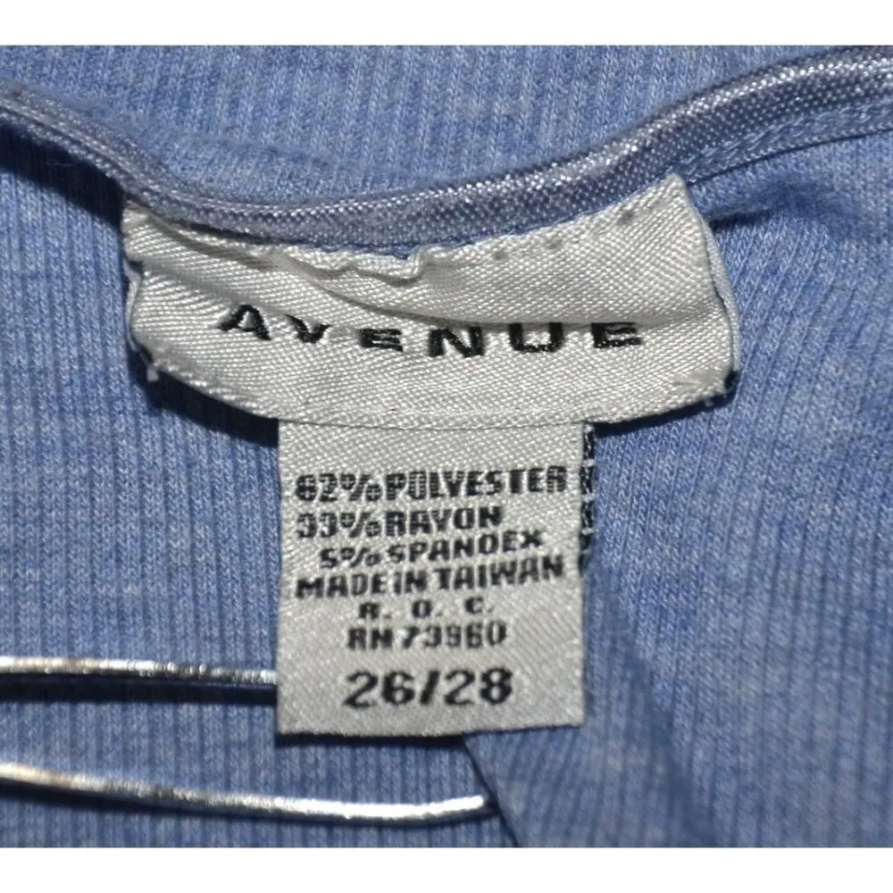 Avenue Blue Ribbed Casual Knit Top Shirt Plus Size 26W 28W Keyhole Short Sleeve - Image 7