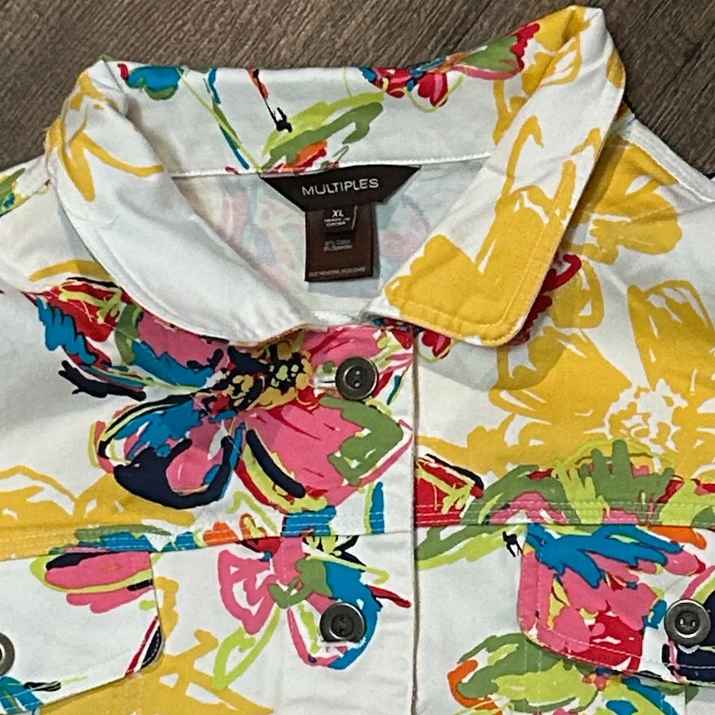 Multiples Women’s Artsy Colorful Floral Shirt Jacket Bright Tropical Size‎ XL - Image 2