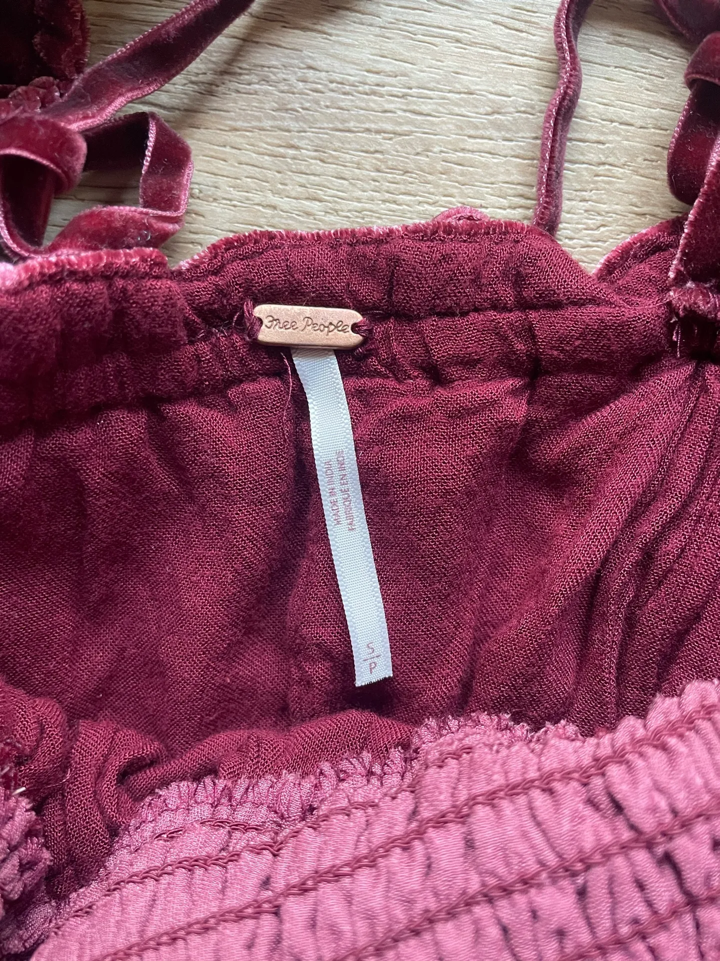 Free People Velvet Mini Dress Burgundy Puff Sleeve Lace Up Back Size S - Image 6