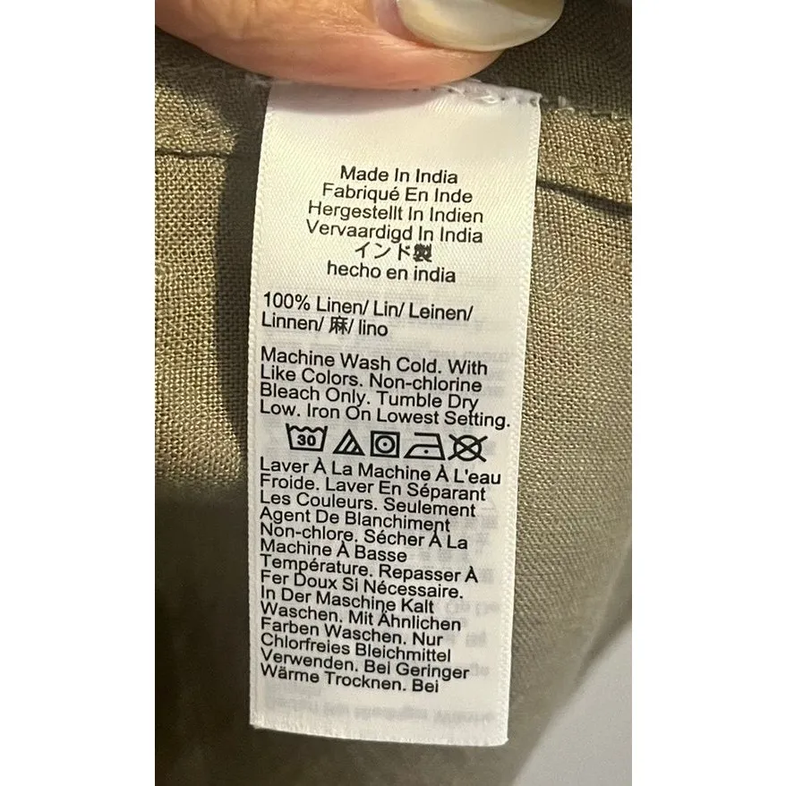 J. Crew 100% Linen Utility Shirtdress Olive Green sz. Small w/Patch Pockets - Image 8