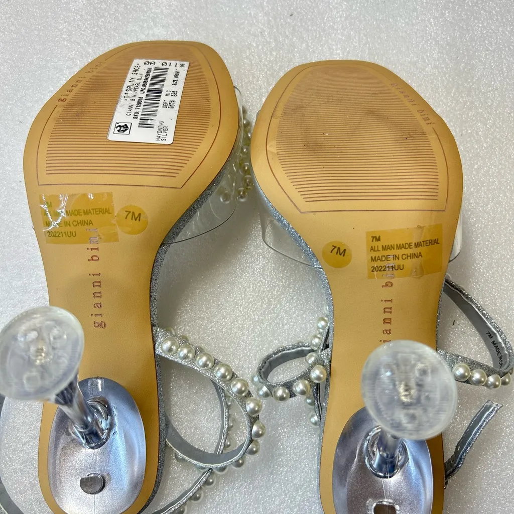 Gianni Bini women Glittering Silver Heels with Pearl Accents - Image 12