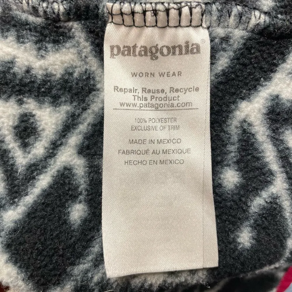Patagonia Big Fish Ikat Print Synchilla Fleece Pullover Black White Hot Pink S - Image 7