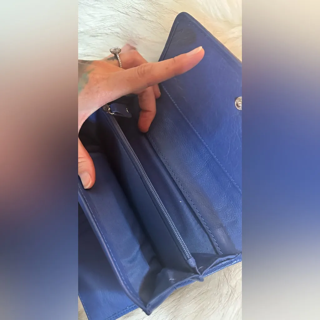 NWOT Artisans In India 100% Genuine Blue Multi Leather Woven Trifold Wallet - Image 12