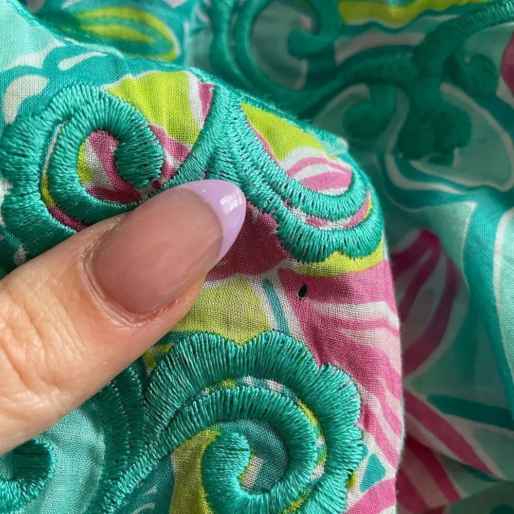 Vintage Lilly Pulitzer Floral Embroidered Tunic Top Side Slits Sz‎ S Cover Up - Image 3