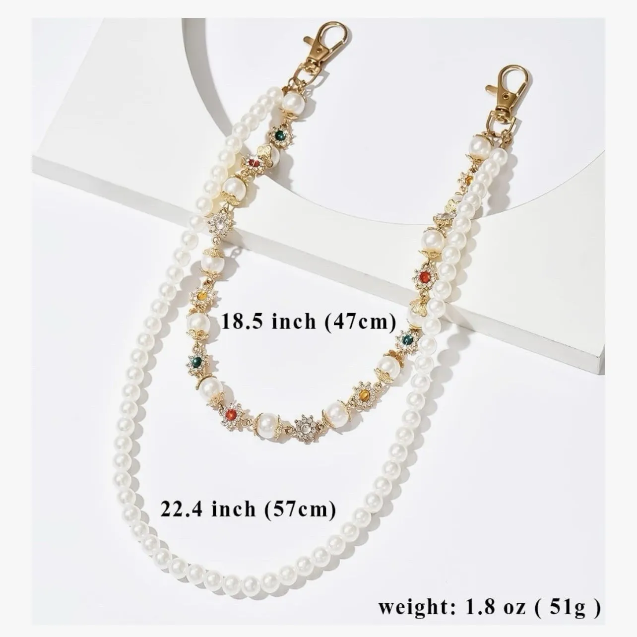 2 Pcs Wallet Chain Pants For Womens And Mens Rhinestone Flowers Pearls - Image 3