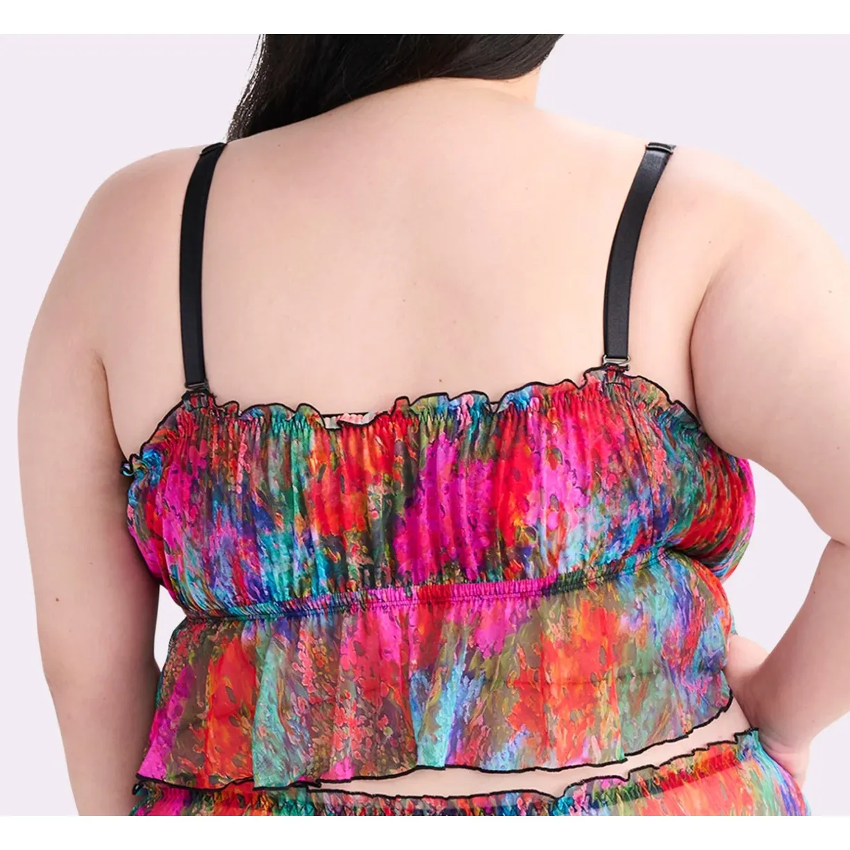 Parade Silky Mesh Flutter Longline Bralette Monet Floral 3XL Black Size undefined - Image 2