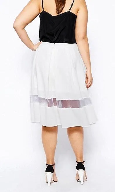 White Midi Skirt with Mesh Panel - Image 2