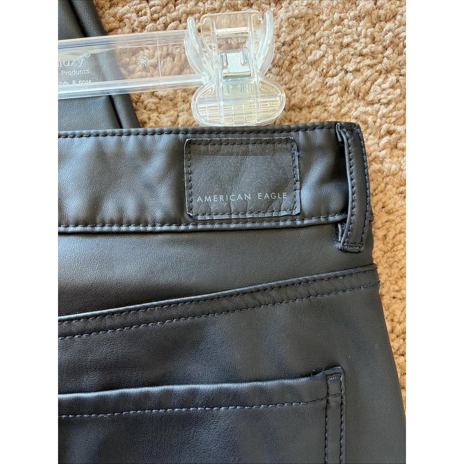 American Eagle Classic Black Faux Leather Super Hi-Rise Flare Pants Womens 14R - Image 8