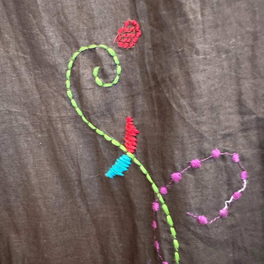 Chicos Bohemian Embroidered Vine Drifter Midi Skirt Fudge Brown Size Large NWT - Image 5