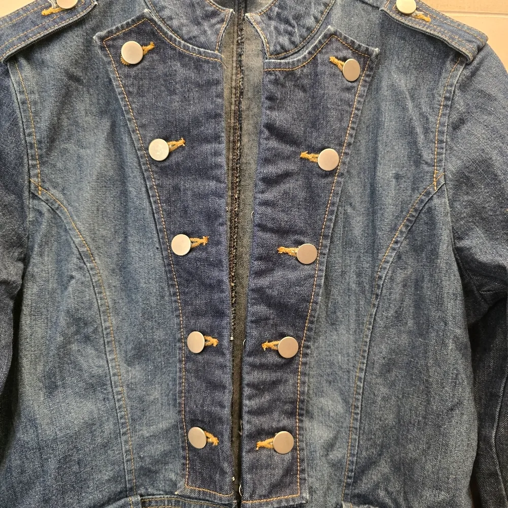 {8} Axcess By Liz Claiborne Military Soldier Jean Jacket Cyber Punk Vintage Blue - Image 3