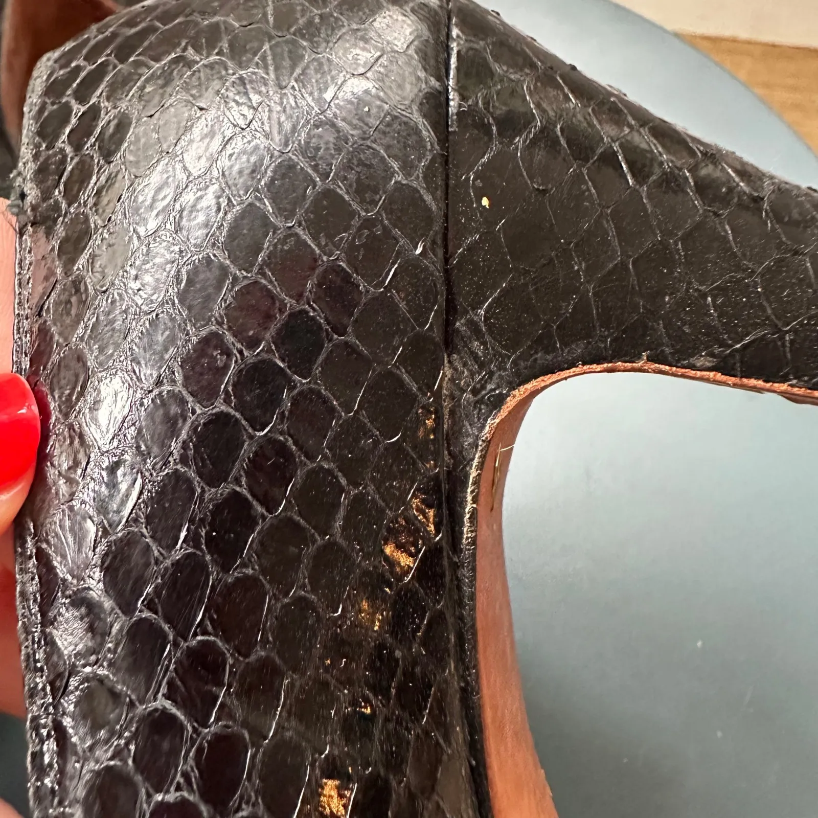 J. Norman LTD Snakeskin Pumps Block Heel Classic Party Career Shoes 6.5M‎ Black Size 8.5 - Image 7