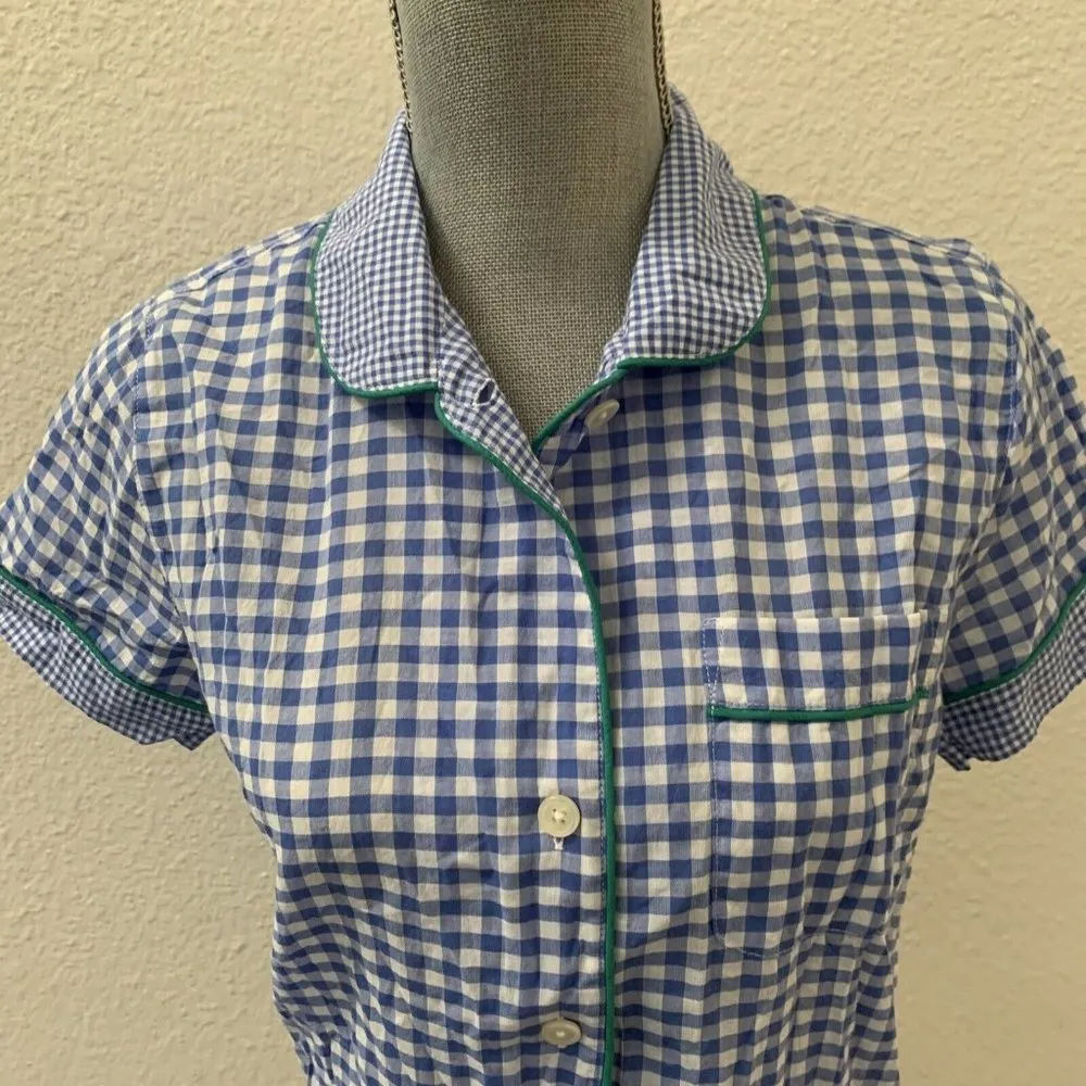 J. Crew Mixed Gingham Cotton Pajama Top Size XS 99% Cotton Blue White New NWT - Image 2