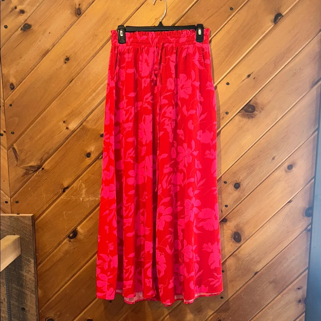 BTFBM Wide Leg Palazzo Pants Bright Tropical Floral Casual Flowy Trousers Pink Size M - Image 4