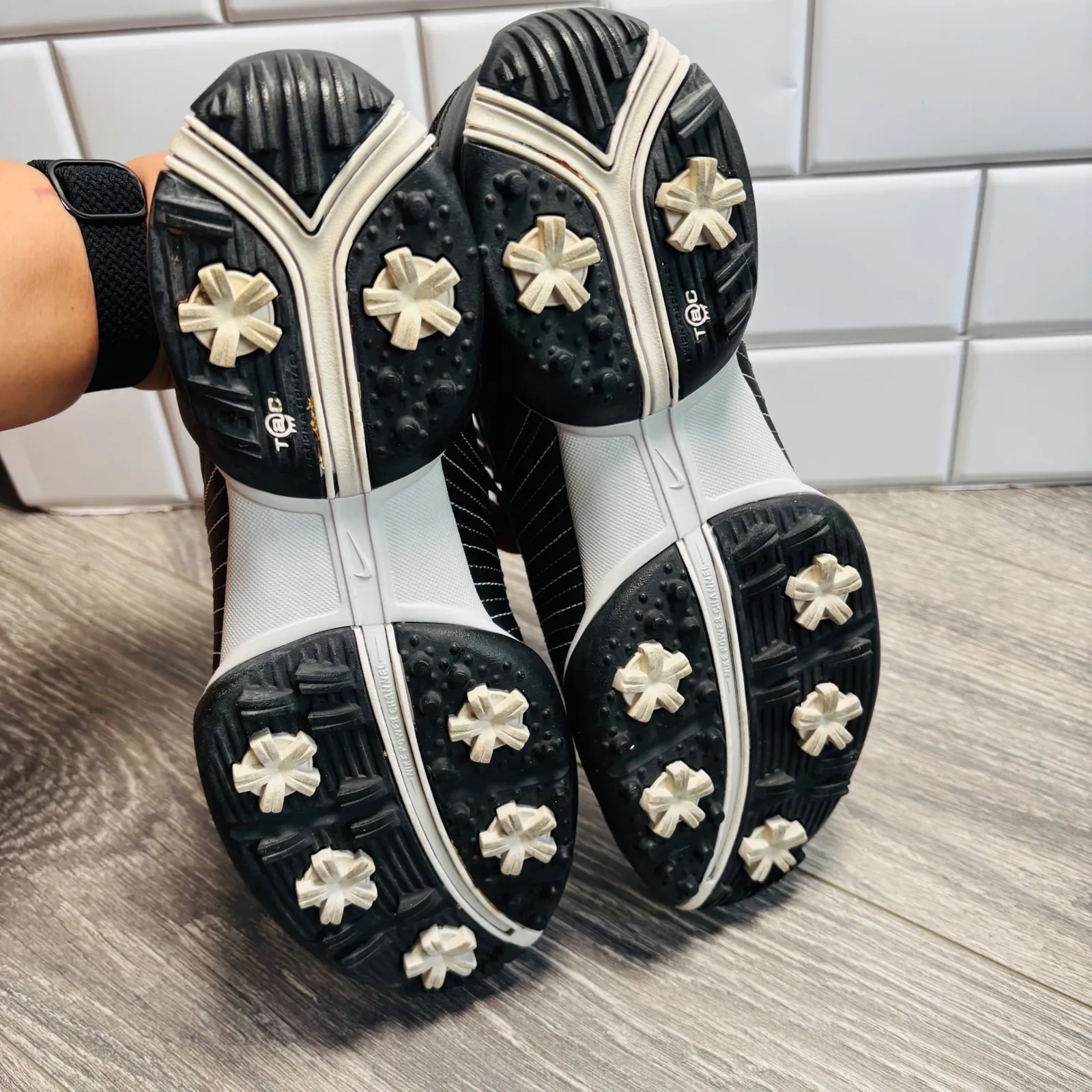 Nike Women's Black Delight II Golf Shoes Spiked Leather White Stitching Size 9.5 - Image 6