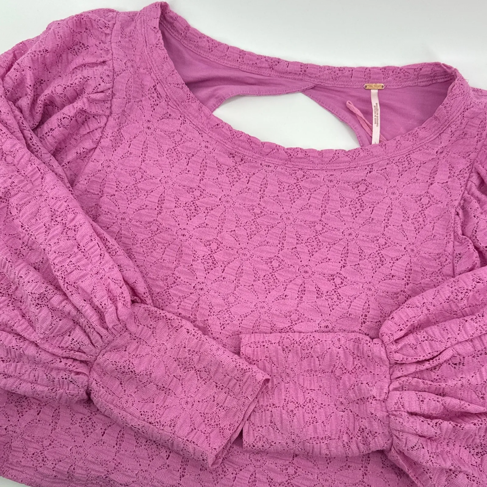 Free People Tea Time Floral Lace Plumeria Pink Cutout‎ Back Top Large OB1251902 - Image 3