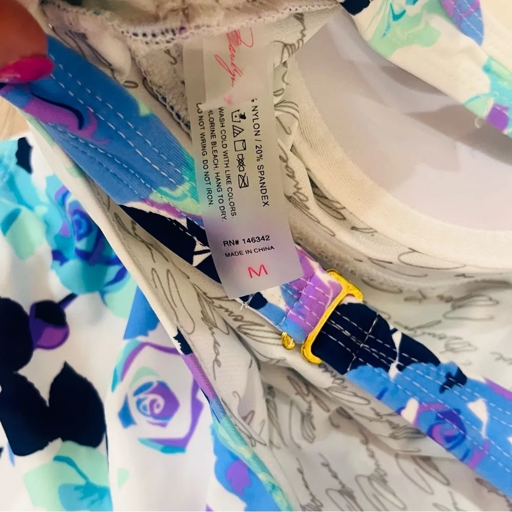 NWT Marilyn Monroe Floral one piece bathing suit size medium blue purple - Image 4