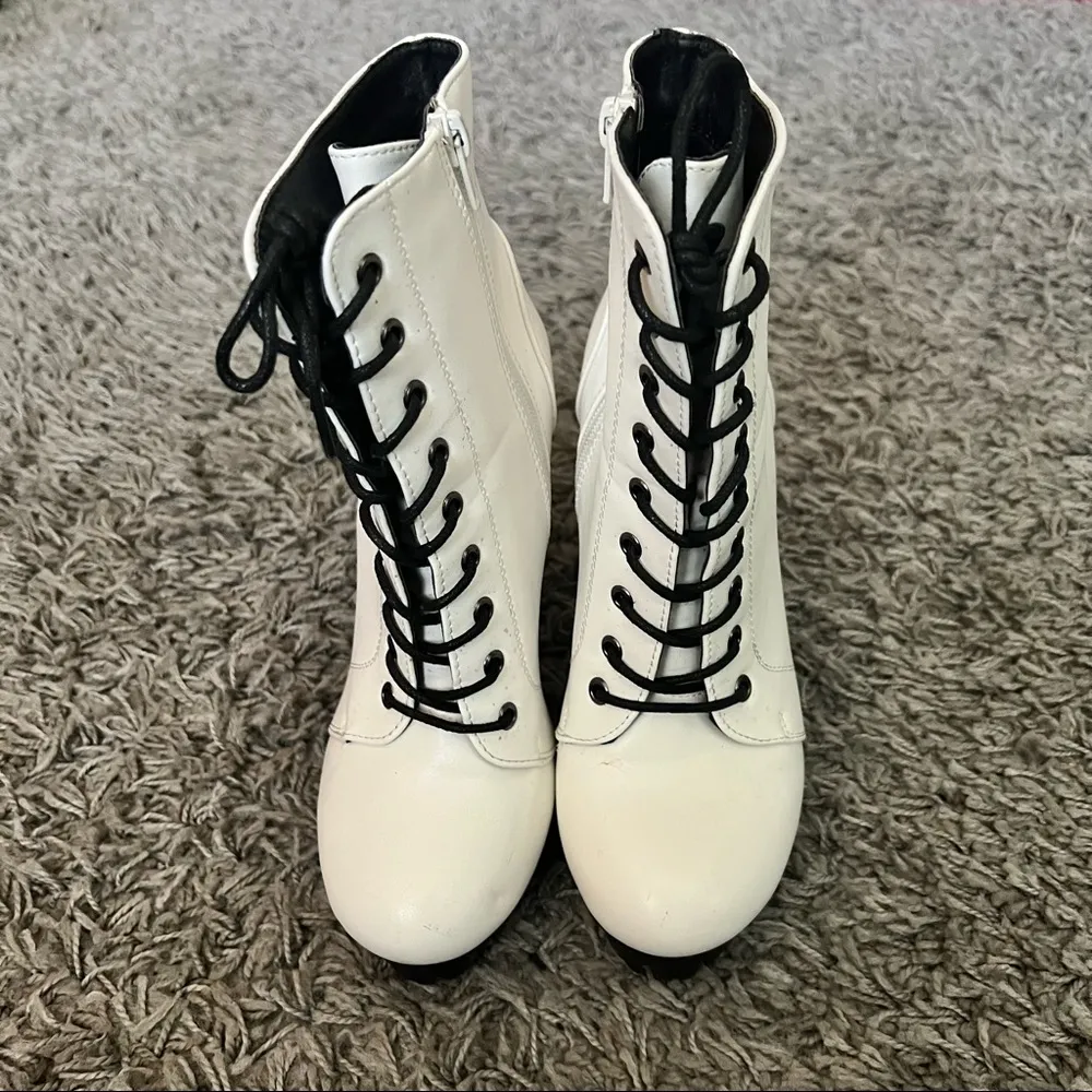 Lulus Gigi white lace up block heel platform booties - Image 7