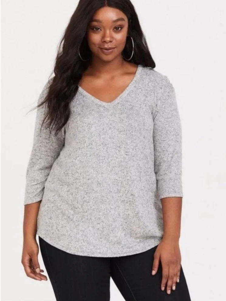 Torrid  Super Soft Plush V-Neck Lace-Up Shoulder Detail Top - Image 8