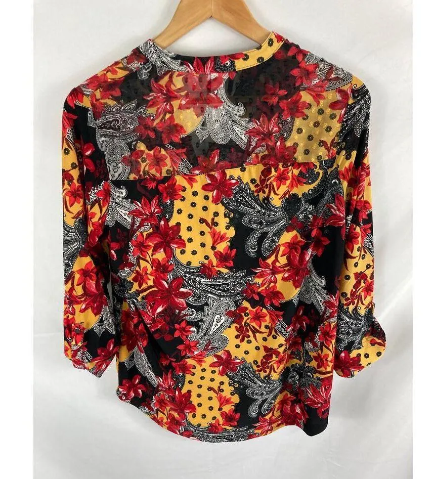 jtb floral print v neck blouse size medium Red - Image 4