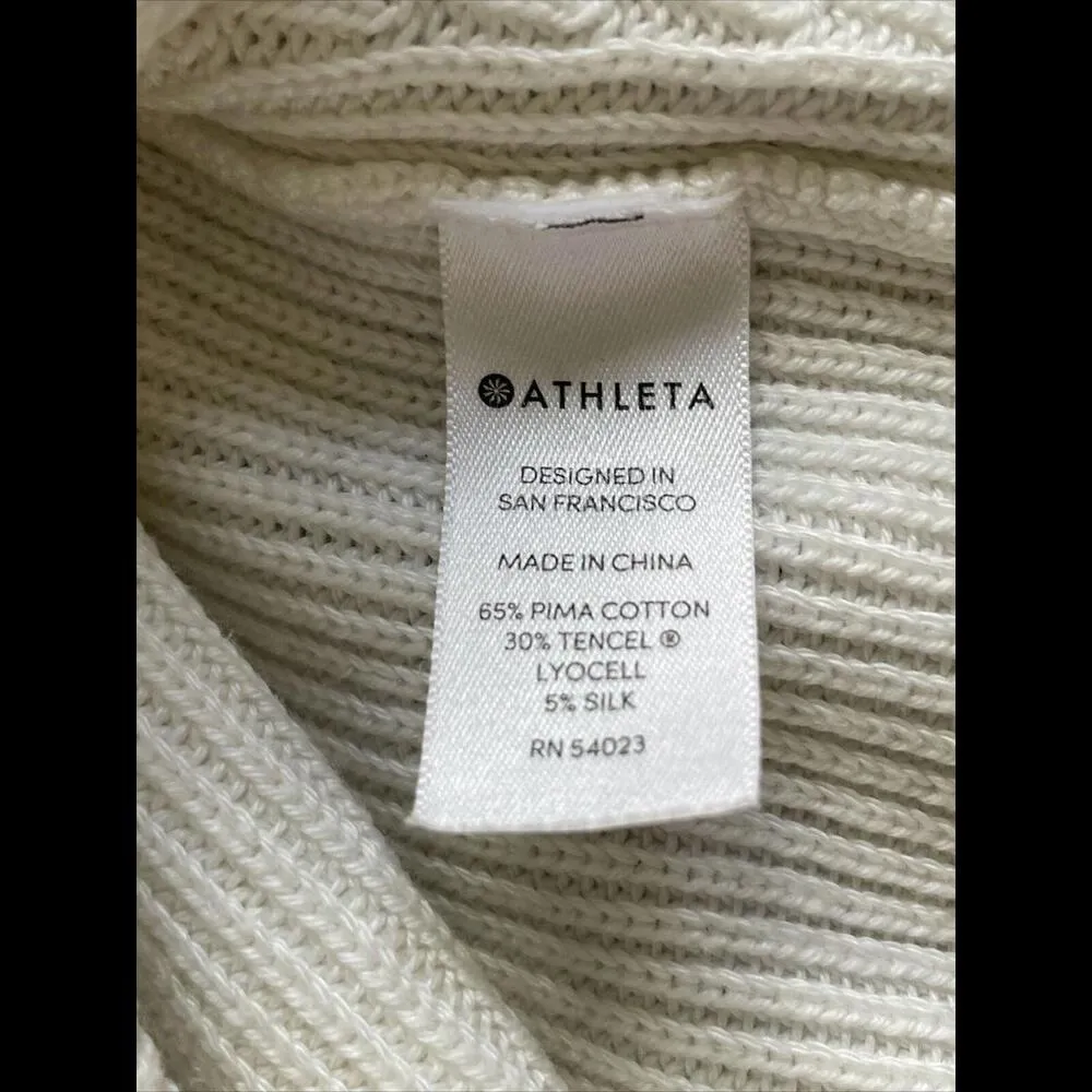 Athleta Womens Rest Day Asymmetrical Pullover Sweater White M Crew Neck Rib Knit - Image 6