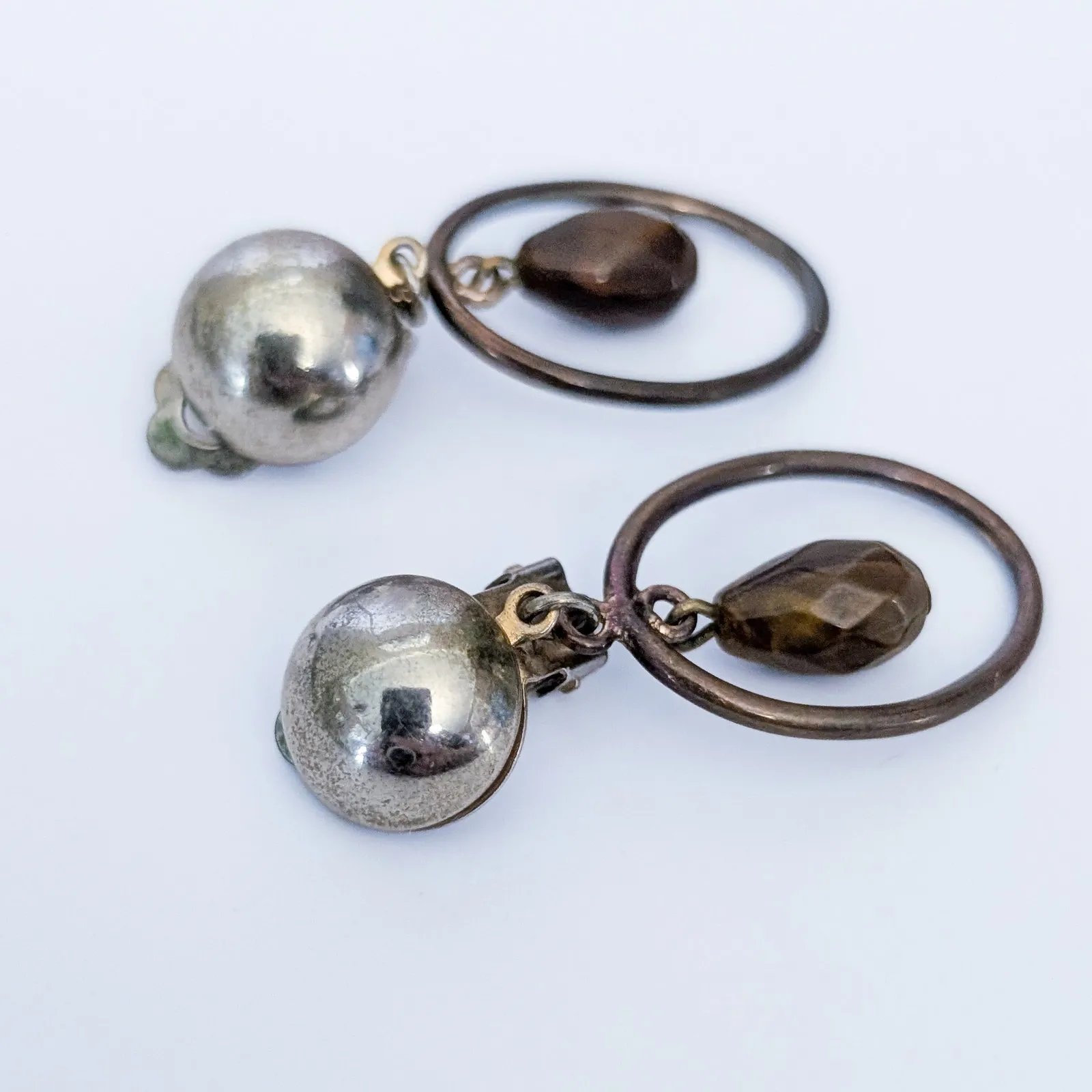 Vintage Clip On Earrings Brown Dangle - Image 5