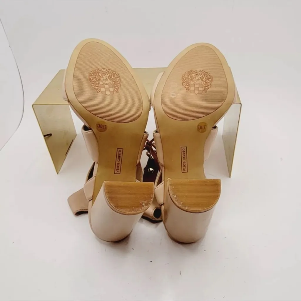 Vince Camuto Women's Meadow Lace Up Sandal Block Heel Studded Beige - Image 7