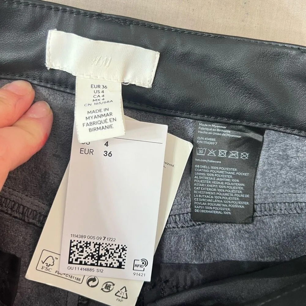 H&M NWT Black Vegan Faux Leather High Waist Straight Leg Pants Size 4 - Image 8