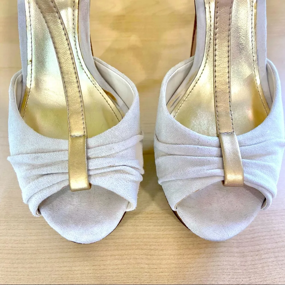 Platform Suede T-Strap Heels Gold Cream 40 - Image 3