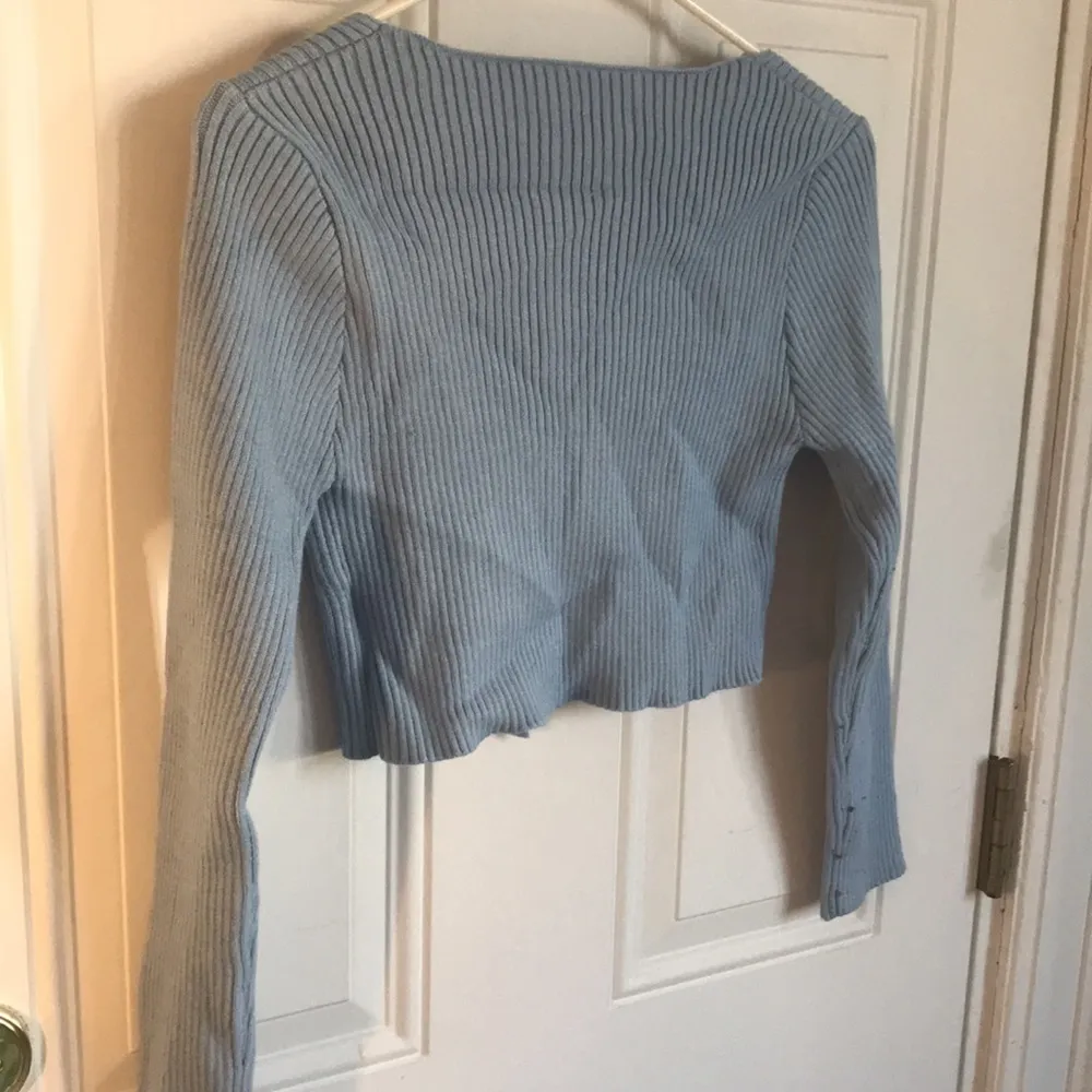 NWOT Shein powder blue ribbed tie cropped cardigan - Image 3