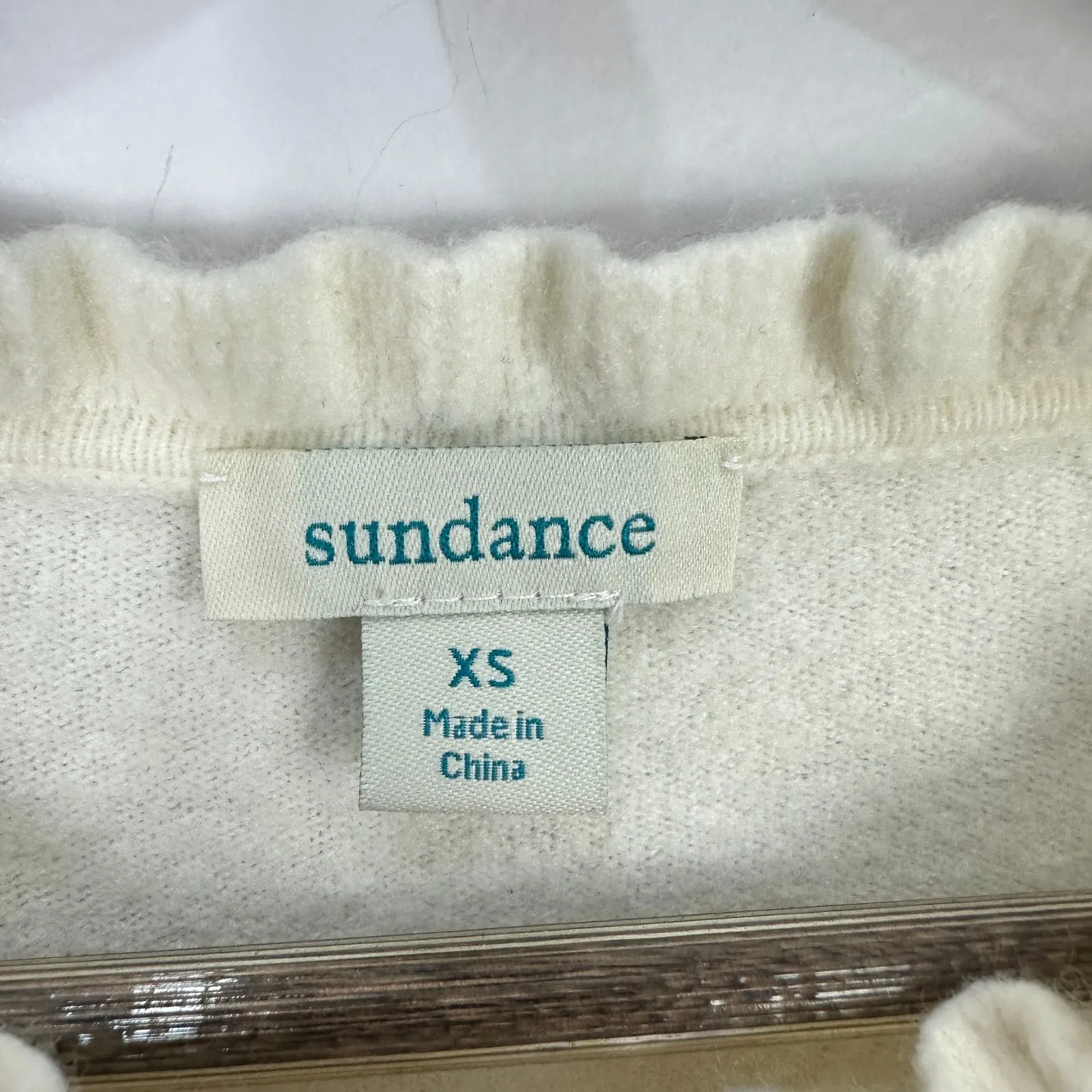 Sundance XS Ivory Ruffle Trim Henley Sweater Cashmere Blend Cottagecore Romantic - Image 2