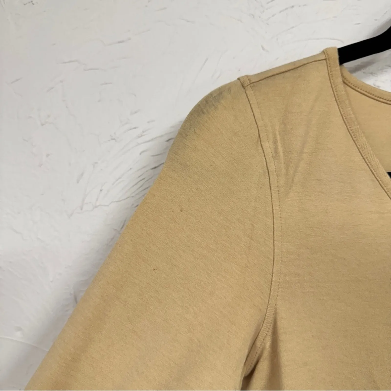 Marc Cain Tan 3/4 Sleeve V Neck Blouse Womens M Closet Staple Minimalist Capsule Size M - Image 9