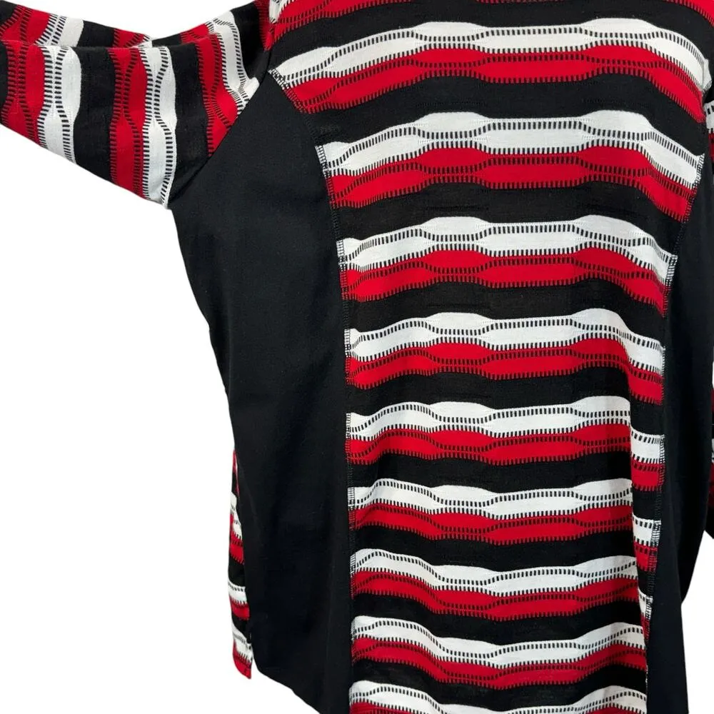 Allison Daley Plus 3X-Large Top Striped 3/4 Sleeve Round Neck Slits Stretch - Image 2