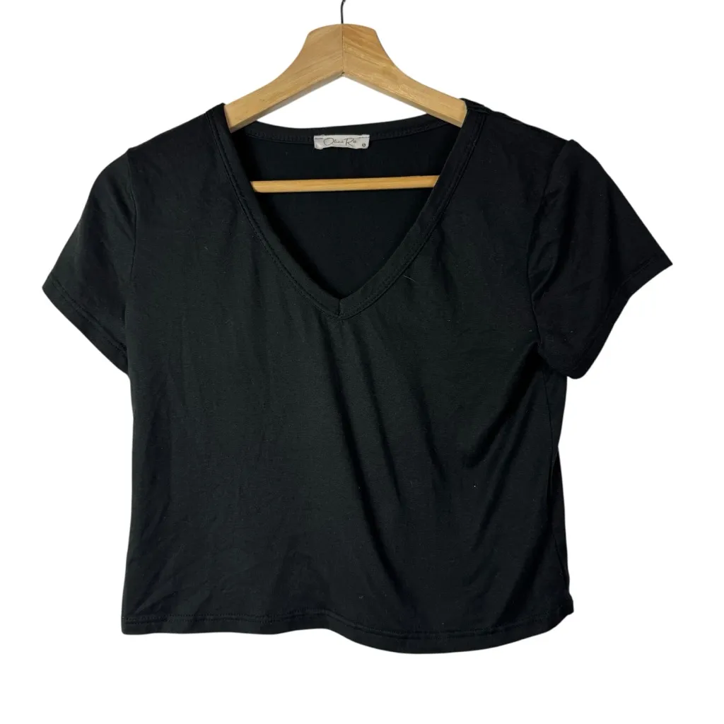 Olivia Rae Black V-Neck Cropped Short Sleeve T-Shirt S - Image 2
