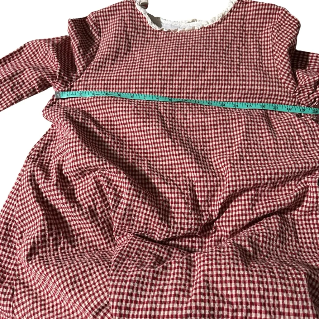 Red Gingham Long Dress with Lace Hem - Image 3