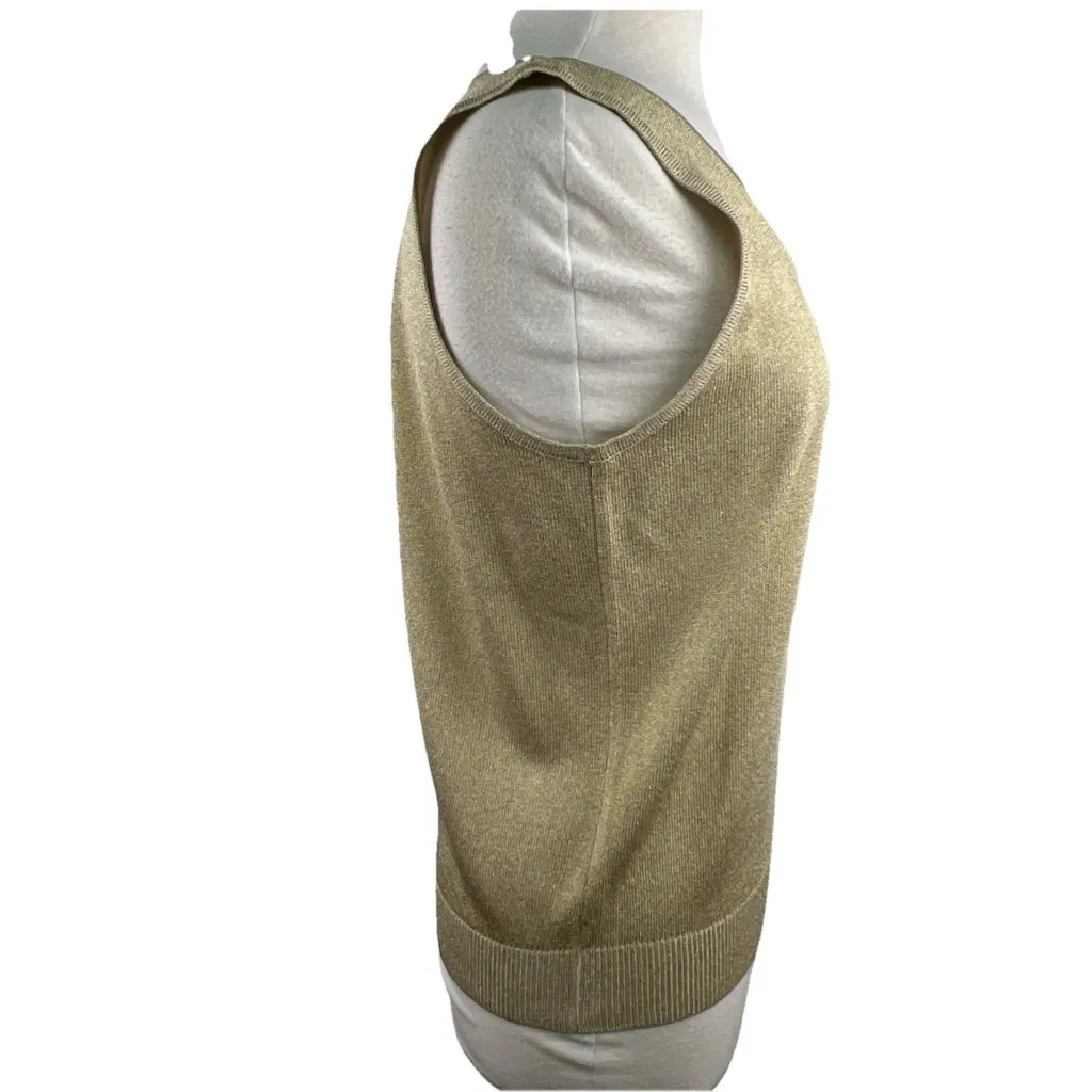 Tesori Sz XL Sleeveless Sweater Vest Wool Blend Gold Sparkly Quiet Luxury - Image 5