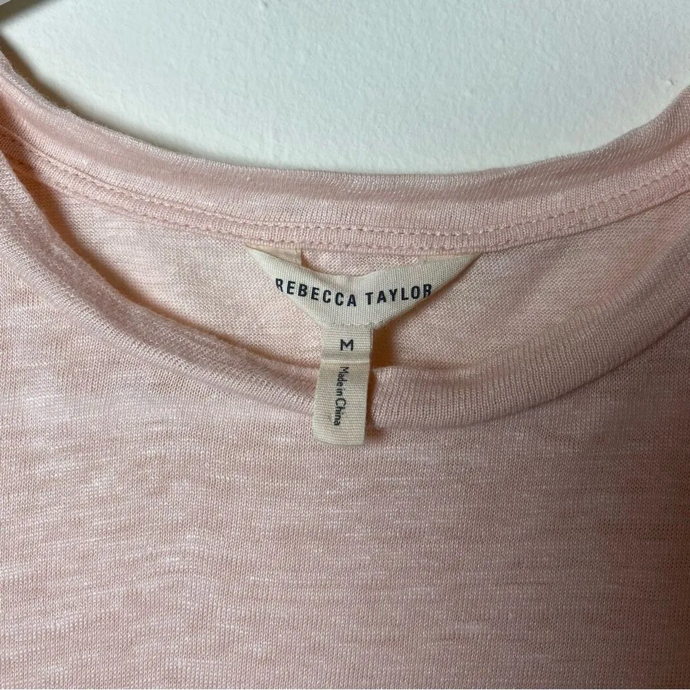 REBECCA TAYLOR Cold Shoulder Flutter Sleeve Linen Top Light Pink Sz Medium - Image 3