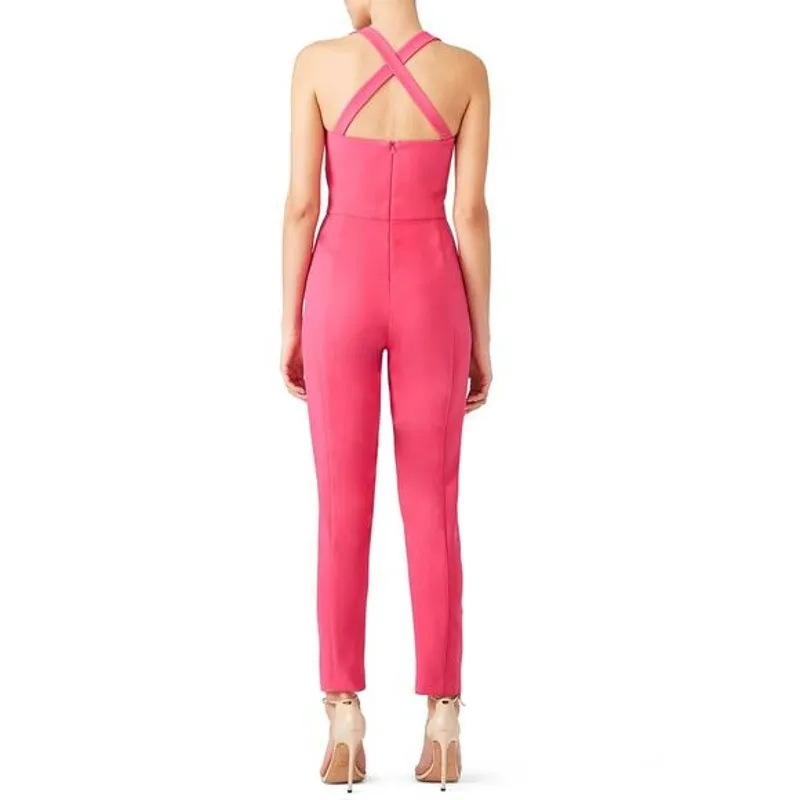 Black Halo Bene Crisscross‎ Cropped Pink Jumpsuit Size 16 - Image 14