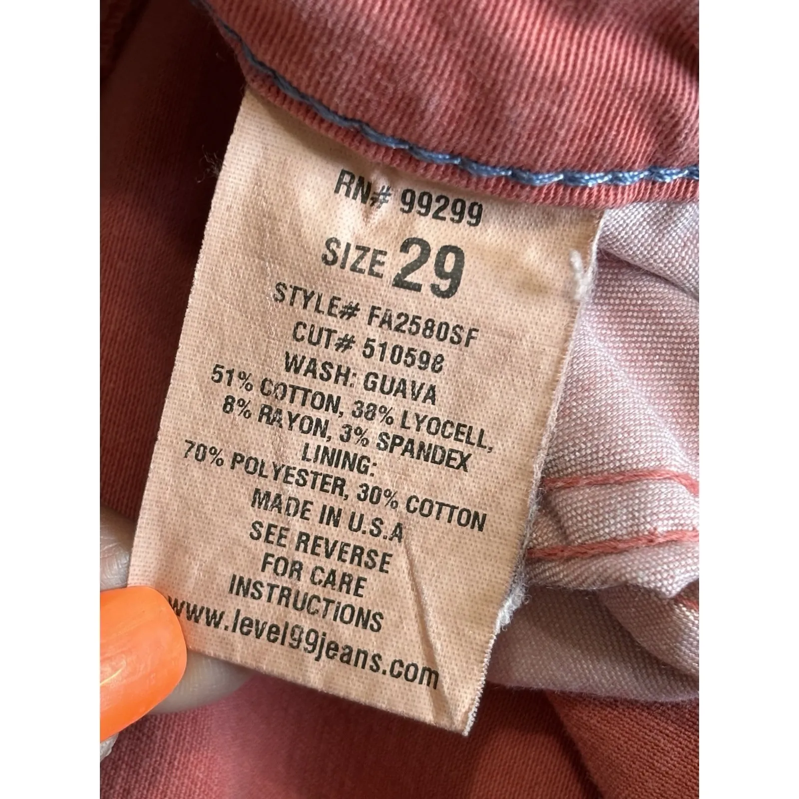 Level 99 Salmon Pink Denim Skinny Straight Leg‎ Jeans Low Rise Size 29 Zip - Image 5